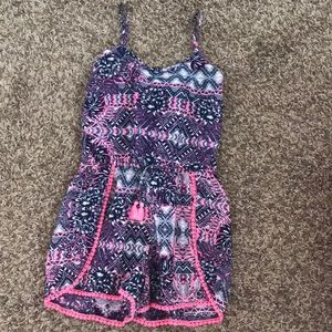 pink and blue pattern romper